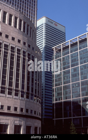 Four buildings at Canary Wharf (clockwise from l.): London Underground Ltd; One Canada Square; HSBC tower; Citigroup Centre Stock Photo