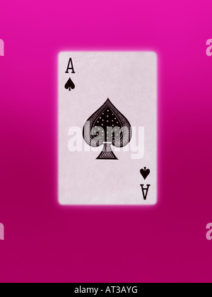 A playing card, the ace of spades, pink background Stock Photo