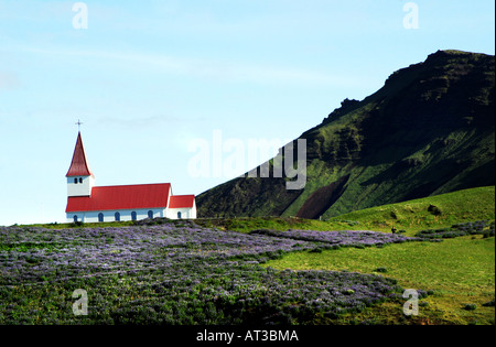 Church in the village of Vik, Iceland's southernmost village with a population of about 300. Stock Photo