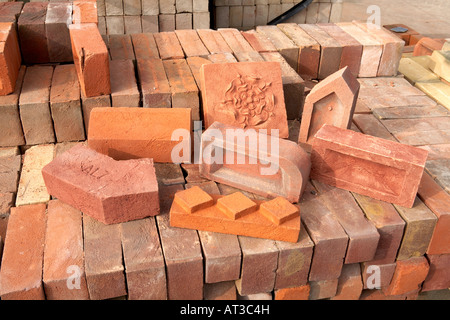 Handmade House Bricks Types Bull nose Dog leg Squint Plinth Stretcher Facing Decorative Common Stock Photo
