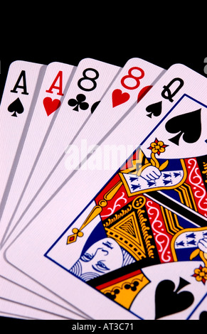 Dead man's hand playing cards poker Stock Photo