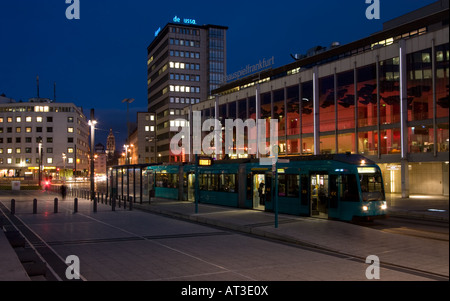 No 12 Tram at Willy Brandt Platz in front of the new Opera House Frankfurt Germany Stock Photo