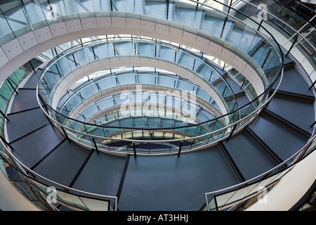 Spiral Stairs in Norman Foster landmark building City Hall London Westminster Stock Photo