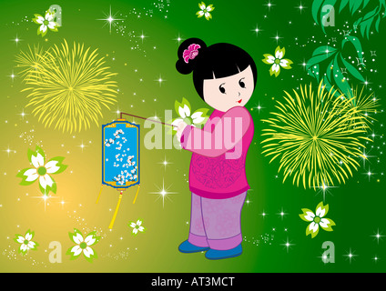 Kids celebrating Spring Festival Stock Photo