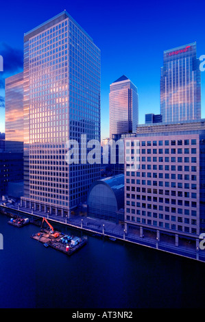 canary wharf isle of dogs from across water dusk sunset london england uk isle, of, dogs, finance, modern, architectural, tower, Stock Photo