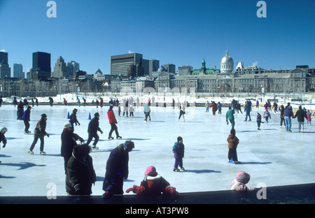 Montreal winter ice skating .Canada Stock Photo