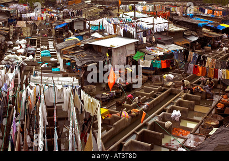 Dhobi Ghat Traditional Outside Washing at Saat Rasta by Mahalaxmi Railway Station, Mumbai Stock Photo