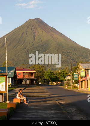 Costa Rica La Fortuna Volcan Arenal Volcano at end of town street Stock Photo
