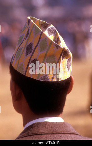 Typical Nepalese hat known as a Palpali topi Kathmandu Nepal Stock Photo