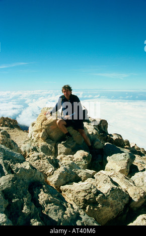 Nick Haslam on the summit of Mt Teide Parque Nacionale Del Teide Tenerife Stock Photo