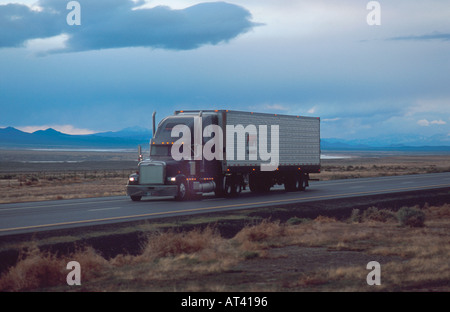 Long haul truck traveling onInterstate 80 near Lovelock Nevada  Stock Photo