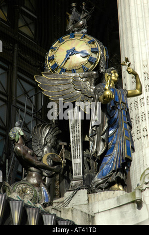 Close up of statue of Queen of Time above Selfridges department store in Oxford Street London Stock Photo