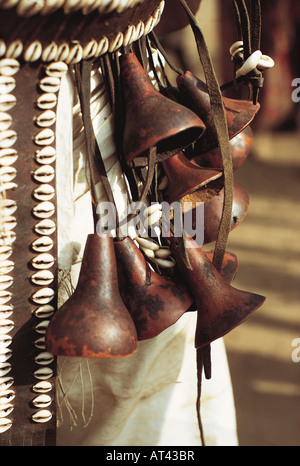 Close up detail of the decorations worn by a man of the Boran tribe to celebrate the birth of a son Sololo northern Kenya Stock Photo