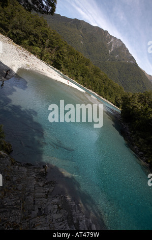 View from the viewing platform over the Makarora River at Blue Pools, off of the road to Haast Pass, South Island, New Zealand Stock Photo