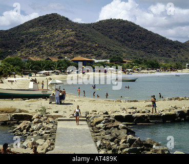 geography / travel, Venezuela, Isla de Margarita, playa Pedro Gonzalez, mole, Stock Photo