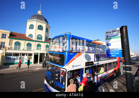 united kingdom west sussex worthing a double decker bus in front of the dome cinema Stock Photo