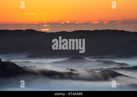 View from Te Mata Peak and Early Morning Mist Hawkes Bay North Island New Zealand Stock Photo