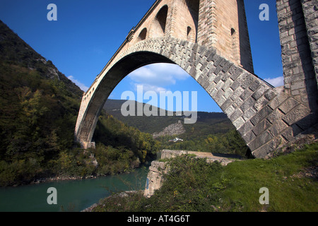 The Solkan bridge over Soca River near Solkan near Nova Gorica