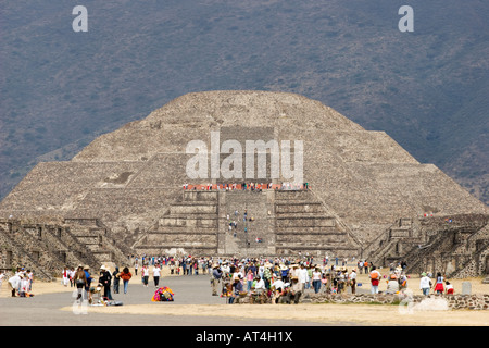 Pyramid of the moon in Teotihuacan, Mexico, taken with a tele lens for the other side of the avenue of the dead Stock Photo