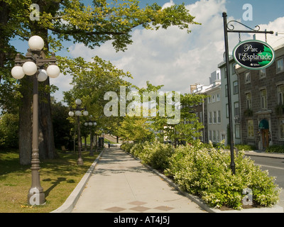 A path on the edge of Parc de L'Esplanade, running alongside Rue D'Auteuil in Quebec City Canada Stock Photo