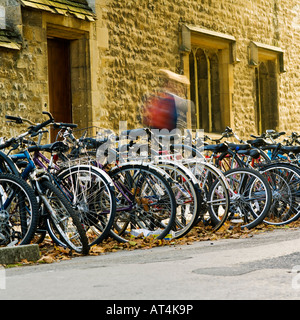 student cyclist in Oxford. No model release required blur, shadow angle mean person is unrecognizable Stock Photo