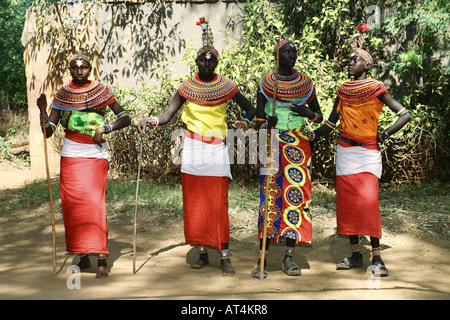 four Samburu women in traditional clothing, Kenya Stock Photo