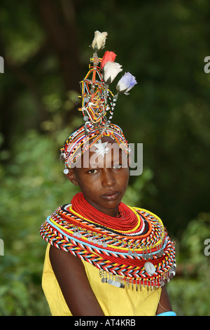 Samburu woman in traditional clothing, portrait, Kenya Stock Photo