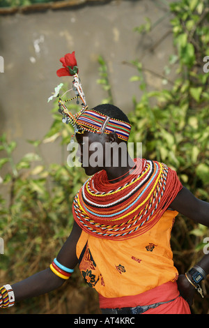 Samburu woman in traditional clothing, side view, Kenya Stock Photo