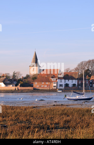 Bosham waterfront and church tower from the reeds in Chichester Harbour Stock Photo