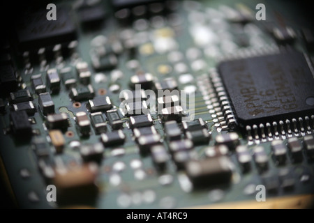 Macro photography of an electronic circuit with radial blur. Stock Photo