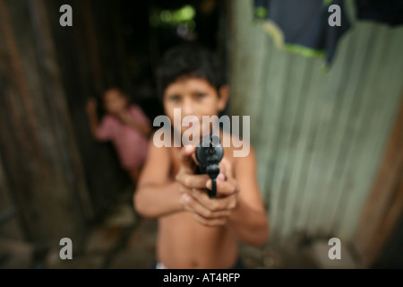 Children joining local gangs who become extremely violent Stock Photo