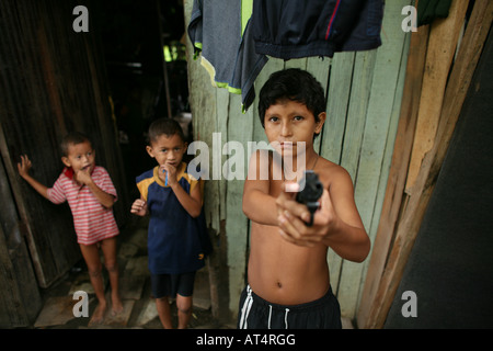 Children joining local gangs who become extremely violent Stock Photo