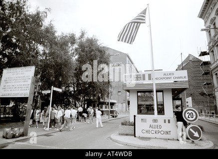 Cold War Checkpoint Charlie in West Berlin in Germany in Europe. Reportage History Historical Historic Politics Culture Travel Stock Photo