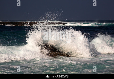 Seascape, Large waves crashing onto the shore at Sennen cove Cornwall from hurricane Gordon Stock Photo