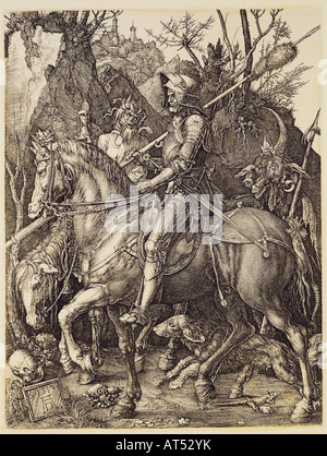 fine arts, Durer, Albrecht (1471 - 1528), copper engraving, 'Ritter, Tod und Teufel' (Knight, death and devil), 1513, 24.4 cm x 18.9 cm, private collection, Artist's Copyright has not to be cleared Stock Photo