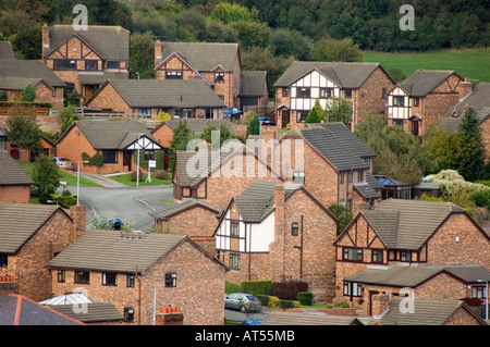 Modern detached brick built executive homes on private housing estate on the outskirts of Denbigh, North Wales Stock Photo