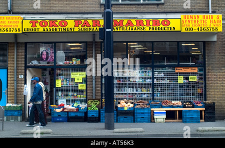 Rotterdam The Middellandstraat is a very long street with lots of international shops. Stock Photo