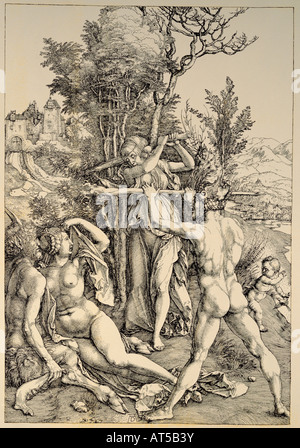 fine arts, Durer, Albrecht (1471 - 1528), copper engraving, 'Die Entscheidung des Herakles' (Heracles`s decision), 1498, Artist's Copyright has not to be cleared Stock Photo