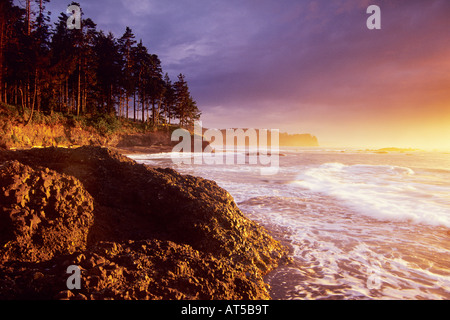 Sunset over Straights of Juan de Fuca from Salt Creek, Washington Stock Photo