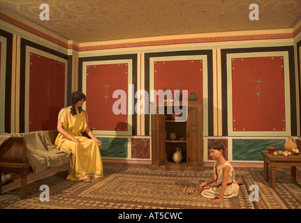 Reconstruction of family life Roman villa interior Ipswich museum, Suffolk, England UK Stock Photo