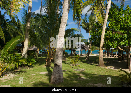 typical FALE on beach beachfale SAMOA UPOLU namua island  NE  northeast coast south sea southsea palms garden Stock Photo
