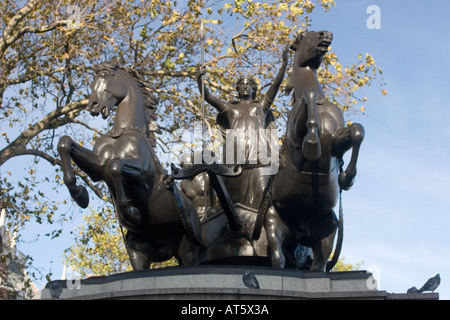 Statue of Boudica with chariot and leaping horses, located near Westminster Bridge and the Houses of Parliament  London GB UK Stock Photo