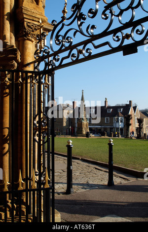 Entrance Gate of The Historic 15th Century Abbey Church Sherborne West Dorset England Looking towards the Digby memorial Stock Photo