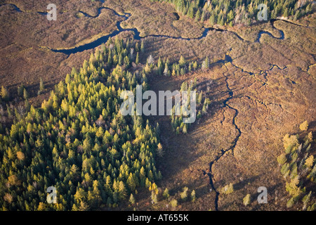 Aerial view of the Nulhegan River in Ferdinand, Vermont. Stock Photo