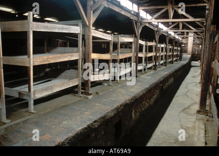 Sleeping area beds at Birkenau near Auschwitz Nazi death camp site of the Jewish Holocaust during World War Two 2 Stock Photo