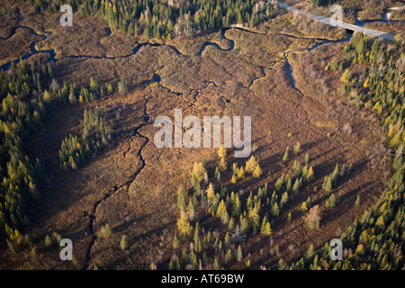 Aerial view of the Nulhegan River in Ferdinand, Vermont. Stock Photo