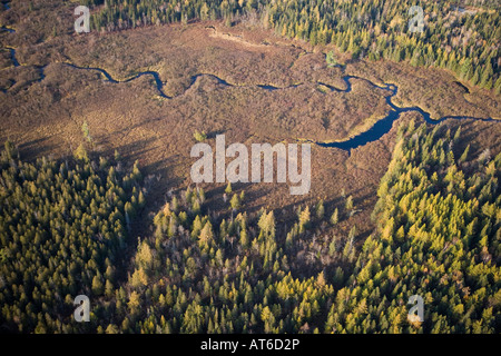 Aerial view of the Nulhegan River in Ferdinand, Vermont. Stock Photo