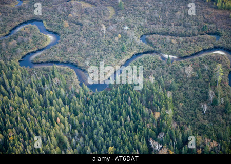 Aerial view of the Nulhegan River in Ferdinand, Vermont. Stock Photo