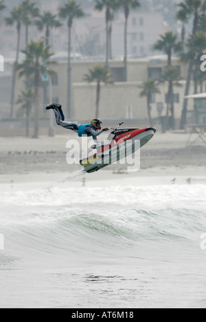 WORLD JET SKIING AT OCEANSIDE BEACH LOS ANGELES CALIFORNIA FREESTYLE WAVES Stock Photo