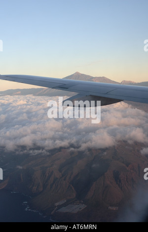 View of tenerife and mount teide out the window of an Airbus A320 Stock Photo